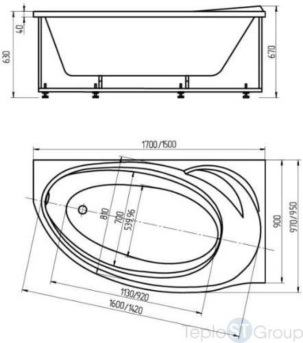 Акриловая ванна Aquatek Бетта 150х95 (левая, без гидромассажа, без фронтального экрана) - купить оптом у дилера TeploSTGroup по всей России ✅ ☎ 8 (800) 600-96-13 фото 3