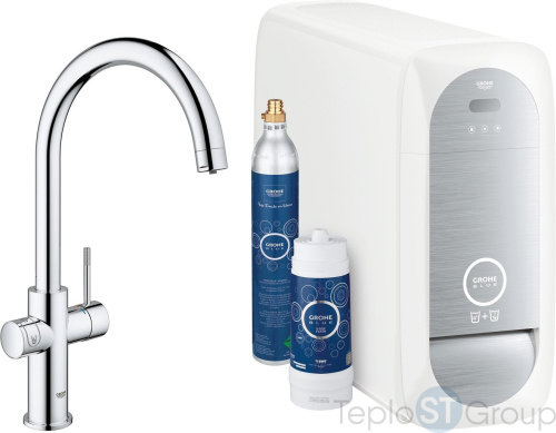 Смеситель для кухни GROHE Blue Home 31455000 с функциями фильтрации, охлаждения и газирования водопроводной воды (фильтр в комплекте), хром - купить с доставкой по России