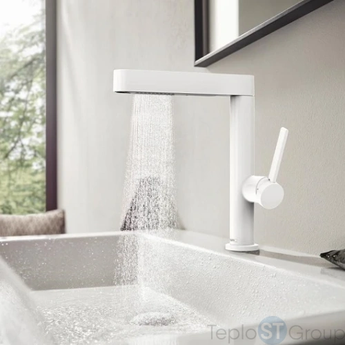 Смеситель для раковины Hansgrohe Finoris 76063700 с донным клапаном push open, матовый белый - купить с доставкой по России фото 5