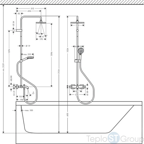 Душевая система Showerpipe 230 1jet с термостатом для ванны Hansgrohe Vernis Shape 26284000 хром - купить с доставкой по России фото 4