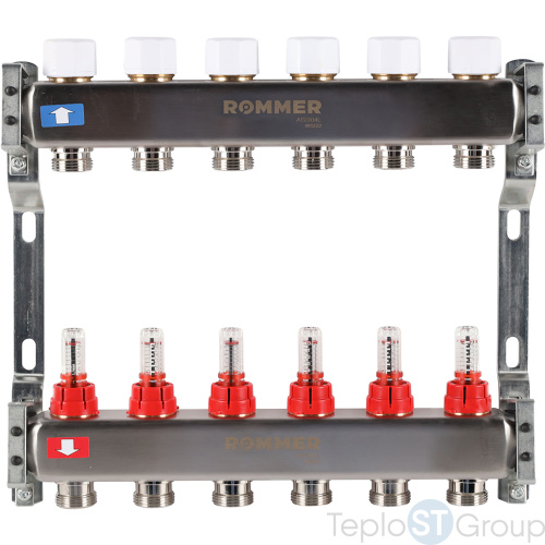 Rommer RMS-1200-000006 Rommer Коллектор из нержавеющей стали с расходомерами 6 вых. - купить оптом у дилера TeploSTGroup по всей России ✅ ☎ 8 (800) 600-96-13