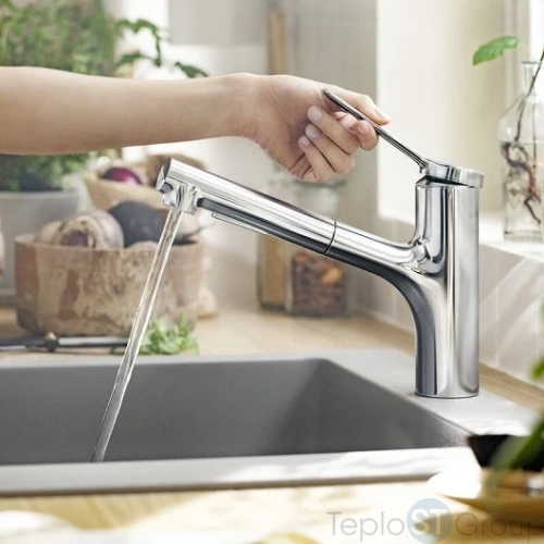 Кухонный смеситель Hansgrohe Zesis M33 74800000 с выдвижным изливом - купить оптом у дилера TeploSTGroup по всей России ✅ ☎ 8 (800) 600-96-13 фото 2