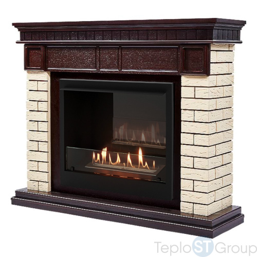 Каминокомплект: Биокамин Firelight BFP/P-2520, портал Bricks 25 камень бежевый, шпон темный дуб - купить оптом с доставкой по России фото 2