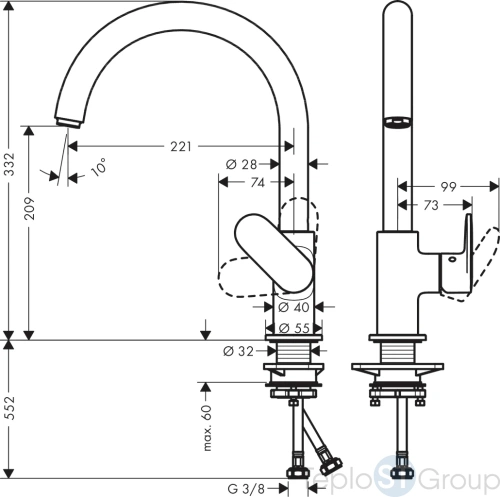 Кухонный смеситель 260 однорычажный с поворотным изливом Hansgrohe Vernis Blend M35 71870670 черный - купить с доставкой по России фото 2