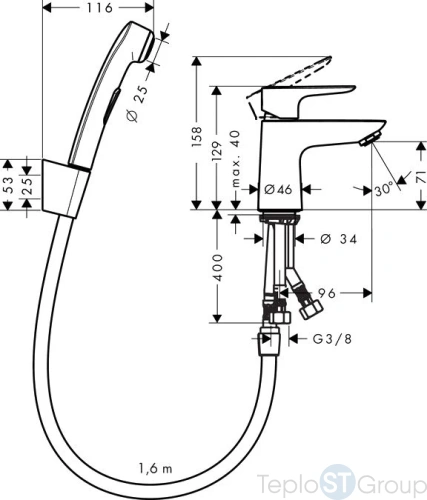 Смеситель для раковины Hansgrohe Talis E 71729000 с гигиеническим душем - купить оптом у дилера TeploSTGroup по всей России ✅ ☎ 8 (800) 600-96-13 фото 2