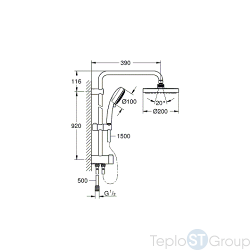 Душевая система Grohe New Tempesta Cosmopolitan 200 с переключателем 26453001 хром - купить оптом у дилера TeploSTGroup по всей России ✅ ☎ 8 (800) 600-96-13 фото 2