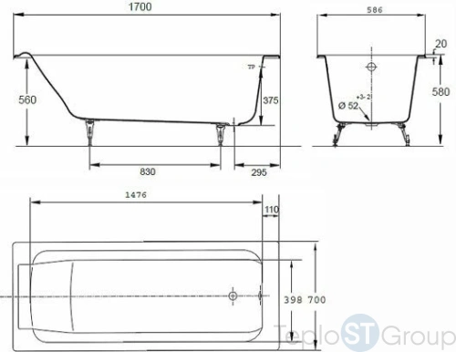 Чугунная ванна Jacob Delafon Parallel 170x70 E2947-S-00 (без противоскользящего покрытия) - купить с доставкой по России фото 3