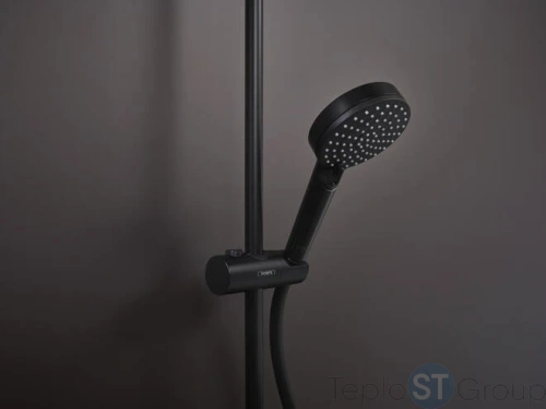 Душевая система Showerpipe 230 1jet с термостатом, EcoSmart Hansgrohe Vernis Shape 26097670, матовый черный - купить оптом у дилера TeploSTGroup по всей России ✅ ☎ 8 (800) 600-96-13 фото 2