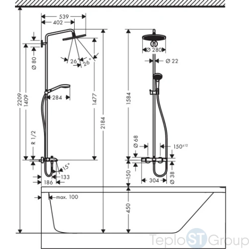 Душевая стойка Hansgrohe Croma Select 26792000 хром - купить оптом у дилера TeploSTGroup по всей России ✅ ☎ 8 (800) 600-96-13 фото 3