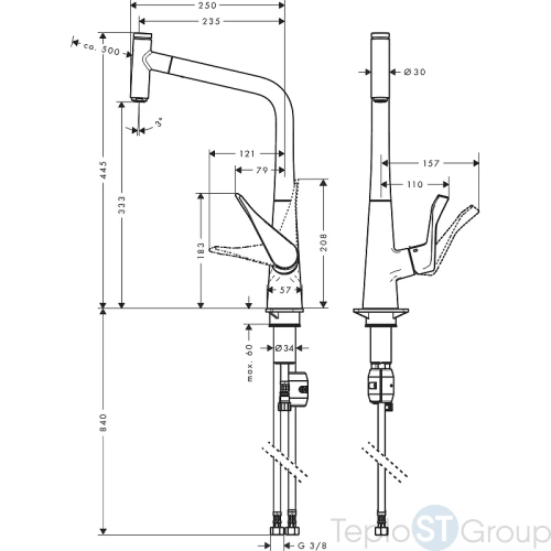 Смеситель для кухни Hansgrohe Metris Select сталь 14884800 - купить с доставкой по России фото 3