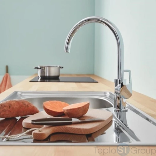 Смеситель для кухни GROHE BauLoop с высоким C-образным изливом 31232001 хром - купить оптом у дилера TeploSTGroup по всей России ✅ ☎ 8 (800) 600-96-13 фото 5