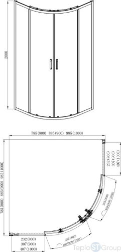 Душевой уголок Aquatek AQ ARI RO10020BL 1/4 круга, двери раздвижные 1000x1000x2000, профиль черный, стекло прозрачное - купить с доставкой по России фото 3