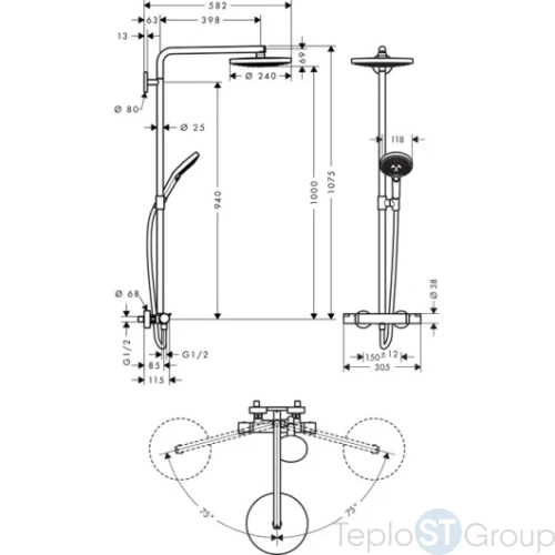 Душевая стойка Hansgrohe Raindance Select 27129400 хром - купить оптом у дилера TeploSTGroup по всей России ✅ ☎ 8 (800) 600-96-13 фото 5