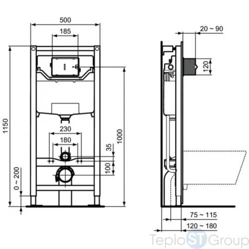 Унитаз подвесной с инсталляцией и кнопкой Ideal Standard ProSys R030701 - купить с доставкой по России фото 6