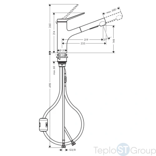 Смеситель для кухни Hansgrohe Zesis M33 74800670 с вытяжным душем, матовый черный - купить оптом у дилера TeploSTGroup по всей России ✅ ☎ 8 (800) 600-96-13 фото 3