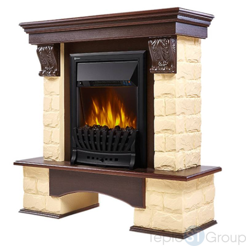 Портал Firelight Forte Classic U (угловой) камень бежевый, шпон темный дуб - купить оптом с доставкой по России фото 2