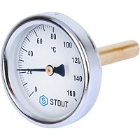 Термометр биметаллический с погружной гильзой. Корпус Dn 63 мм, гильза 75 мм 1/ 2", 0...160°С STOUT SIM-002