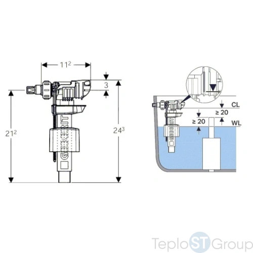 Впускной клапан Geberit Impuls 380 1/2" и 3/8" 281.004.00.1 подвод воды сбоку - купить с доставкой по России фото 3