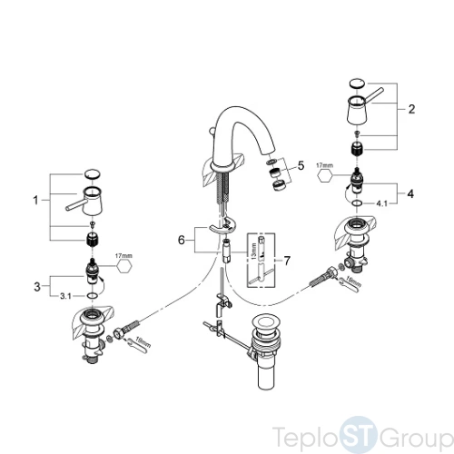 Смеситель для раковины GROHE BauClassic 20470000 двухвентильный, с донным клапаном, хром - купить оптом у дилера TeploSTGroup по всей России ✅ ☎ 8 (800) 600-96-13 фото 4