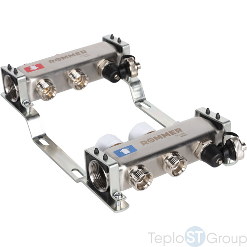 Rommer RMS-3201-000002 Rommer Коллектор из нержавеющей стали без расходомеров, с клапаном вып. воздуха и сливом 2 вых. - купить оптом с доставкой по России фото 3