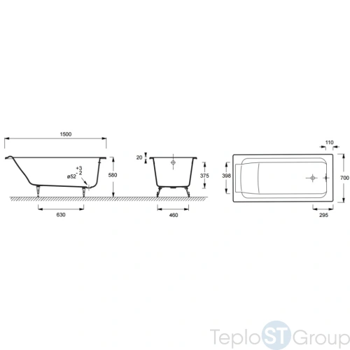 Чугунная ванна Jacob Delafon Parallel 150x70 E2946-00 - купить оптом у дилера TeploSTGroup по всей России ✅ ☎ 8 (800) 600-96-13 фото 3