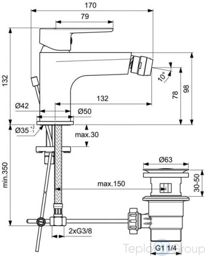 Смеситель для биде Ideal Standard Cerafine О с пластиковым донным клапаном BC498AA - купить оптом с доставкой по России фото 2