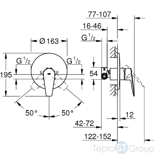 Смеситель для душа Grohe BauEdge 29078001 внешняя и встраиваемая части, хром (замена 29078000) - купить с доставкой по России фото 3