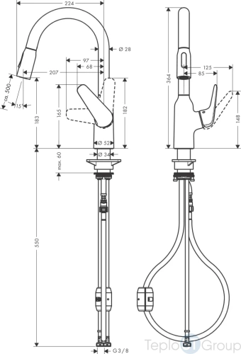 Кухонный смеситель Hansgrohe Focus M42 71801000 с вытяжным душем 2jet - купить с доставкой по России фото 3