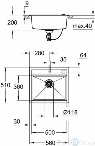 Мойка кухонная Grohe K700U 31651AP0 черный гранит - купить оптом с доставкой по России фото 3