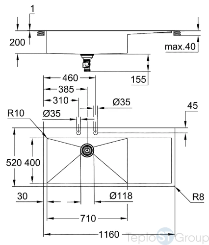 Мойка кухонная Grohe K1000 31581SD1 L нержавеющая сталь, крыло справа - купить с доставкой по России фото 3