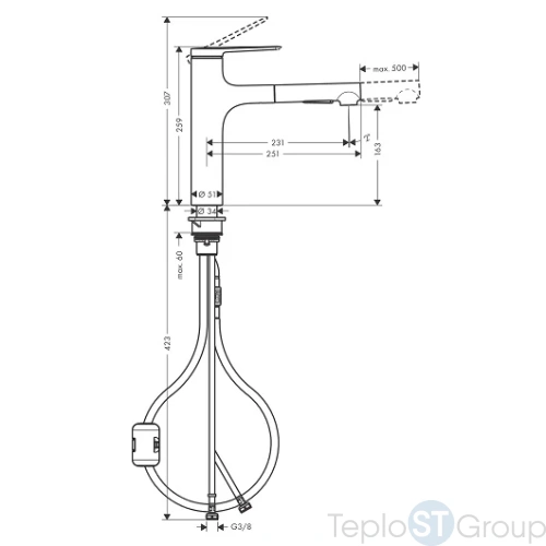 Смеситель для кухни Hansgrohe Zesis M33 74801670 с вытяжным душем, матовый черный - купить с доставкой по России фото 3