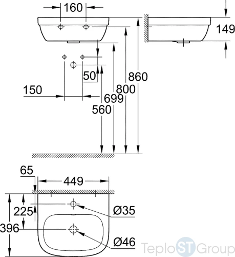 Рукомойник Grohe Euro Ceramic 39324000 белый цвет 45 см - купить оптом у дилера TeploSTGroup по всей России ✅ ☎ 8 (800) 600-96-13 фото 3