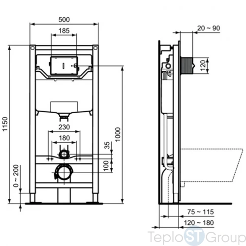 Унитаз подвесной с инсталляцией и кнопкой Ideal Standard Tesi R030501 - купить с доставкой по России фото 6