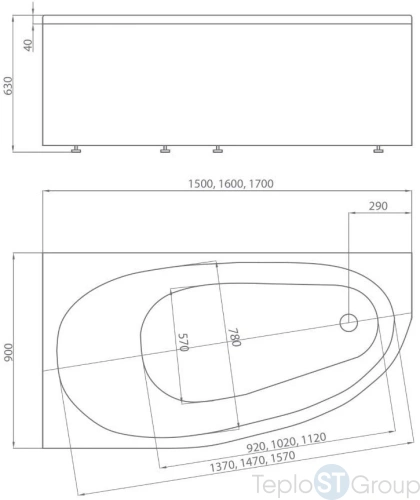 Акриловая ванна Aquatek Дива 170x90 DIV170-0000013 правая, с фронтальным экраном, без сливного гарнитура, вклеенный каркас - купить с доставкой по России фото 3