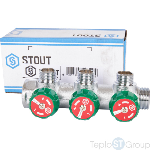 Stout SMB-6850-341203 коллектор регулирующий 3/4 , 3 отвода 1/2 - купить оптом с доставкой по России фото 6