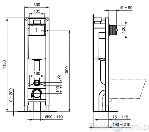 Комплект унитаз с инсталляцией и крышкой Ideal Standard Exacto Rimless Prosys Eco Frame M X022601 - купить с доставкой по России фото 4