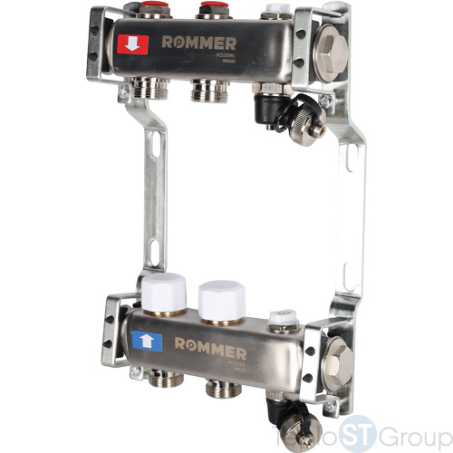 Rommer RMS-3201-000002 Rommer Коллектор из нержавеющей стали без расходомеров, с клапаном вып. воздуха и сливом 2 вых. - купить оптом с доставкой по России фото 2