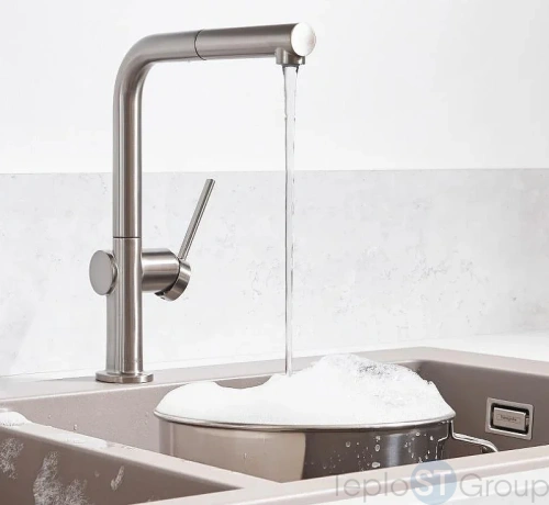 Смеситель для кухни Hansgrohe M54 Talis 270 с вытяжным душем сталь (72808800) - купить оптом у дилера TeploSTGroup по всей России ✅ ☎ 8 (800) 600-96-13 фото 2