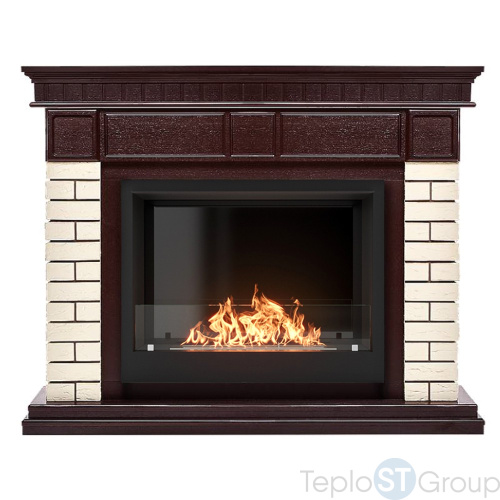 Каминокомплект: Биокамин Firelight BFP/P-2520, портал Bricks 25 камень бежевый, шпон темный дуб - купить оптом с доставкой по России