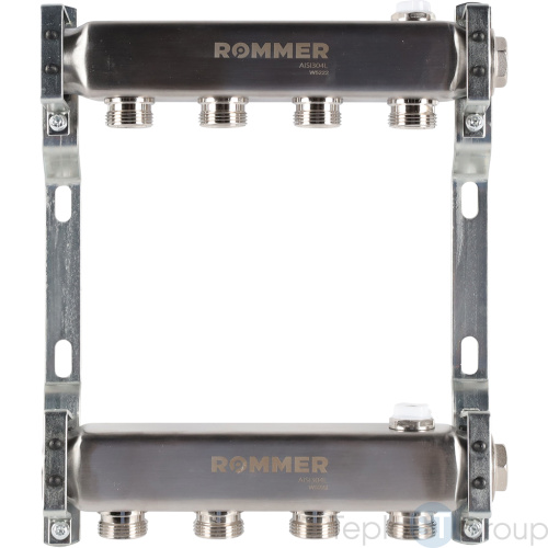 Rommer RMS-4401-000004 Rommer Коллектор из нержавеющей стали для радиаторной разводки 4 вых. - купить с доставкой по России