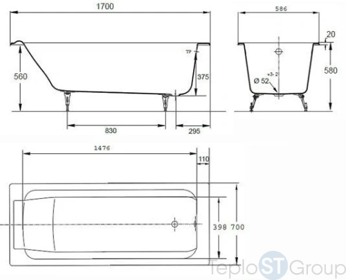 Чугунная ванна Jacob Delafon Parallel 170x70 E2948-00 с отверстиями для ручек - купить оптом у дилера TeploSTGroup по всей России ✅ ☎ 8 (800) 600-96-13 фото 2