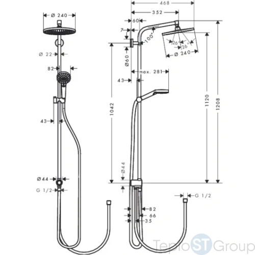 Душевая стойка Hansgrohe Croma 27270000 хром - купить оптом у дилера TeploSTGroup по всей России ✅ ☎ 8 (800) 600-96-13 фото 2