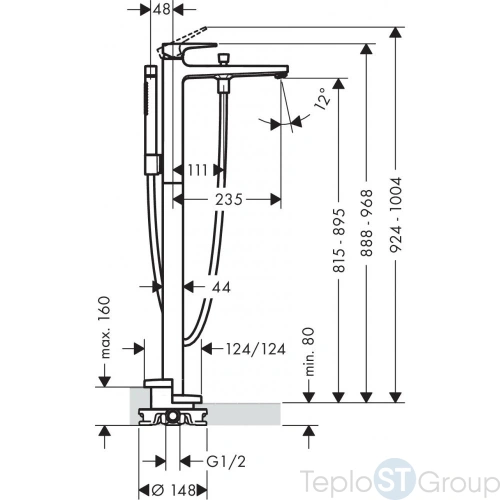 Смеситель для ванны напольный Hansgrohe Metropol 32532700 матовый белый - купить с доставкой по России фото 2