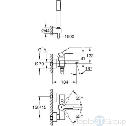 Смеситель для ванны Grohe Lineare New 33850001 с душевым гарнитуром хром - купить оптом у дилера TeploSTGroup по всей России ✅ ☎ 8 (800) 600-96-13 фото 3