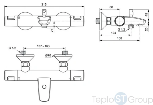 Настенный термостатический смеситель для ванны/душа Ideal Standard Ceratherm T25 A7206AA - купить оптом у дилера TeploSTGroup по всей России ✅ ☎ 8 (800) 600-96-13 фото 3