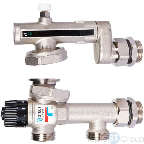Stout SDG-0120-005010 Stout Насосно-смесительный узел с термостатическим клапаном 20-55°C, без насоса - купить оптом с доставкой по России фото 3