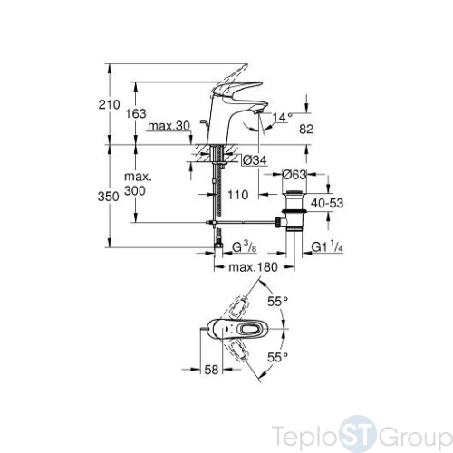 Смеситель для раковины Grohe Eurostyle с донным клапаном 33558003 - купить с доставкой по России фото 3