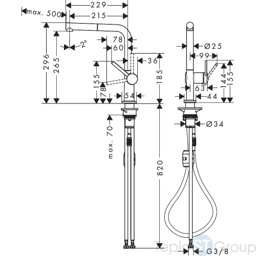 Смеситель для кухни Hansgrohe M54 Talis 270 с вытяжным душем сталь (72808800) - купить оптом у дилера TeploSTGroup по всей России ✅ ☎ 8 (800) 600-96-13 фото 3