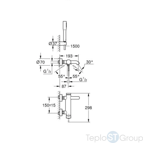 Смеситель для ванны Grohe Essence+ с душевым гарнитуром 33628001 - купить с доставкой по России фото 4