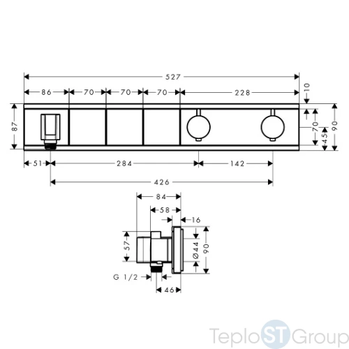 Термостат для душа Hansgrohe RainSelect 15356000 (внешняя часть) - купить с доставкой по России фото 3